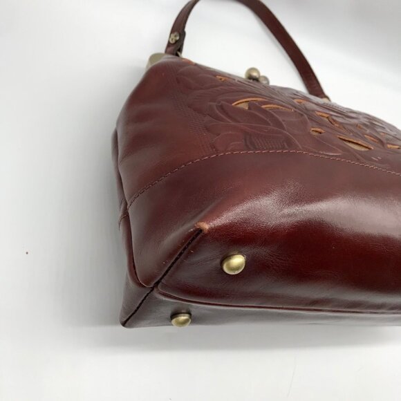 Patricia Nash Brown Leather Elsworh Floral Kiss Lock Shoulder Bag - Picture 7 of 10